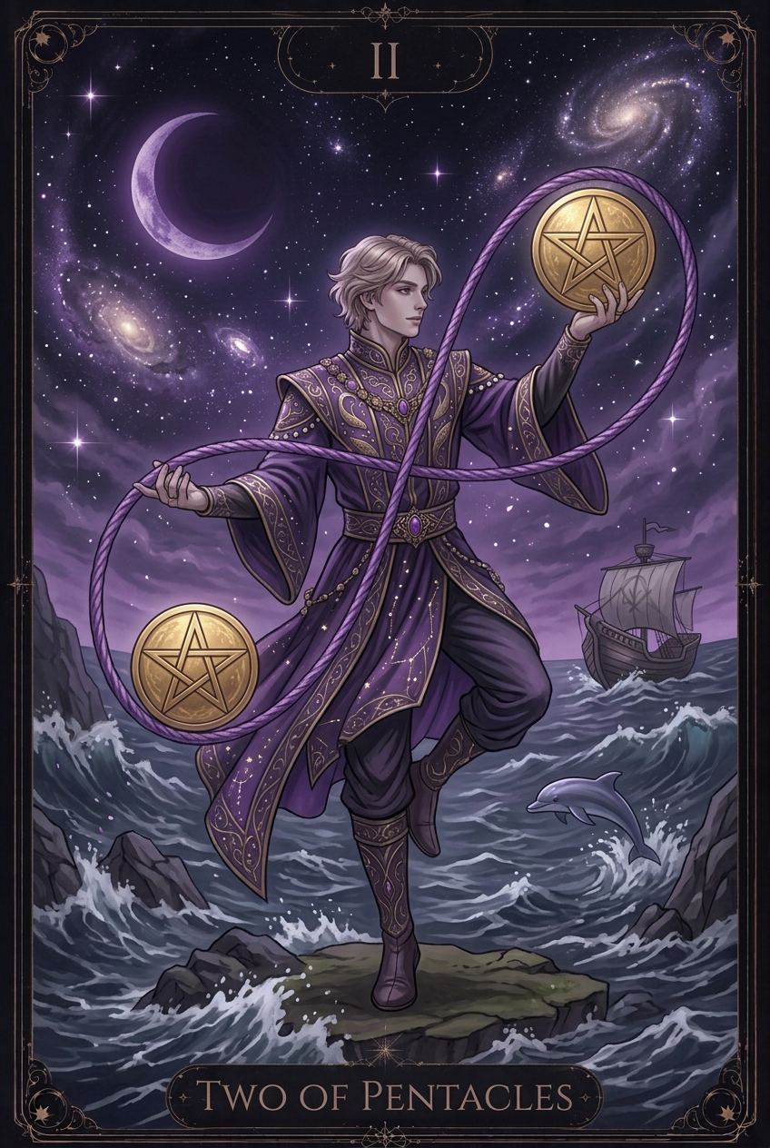 ไพ่ TWO OF PENTACLES ไพ่ชุด Pentacles