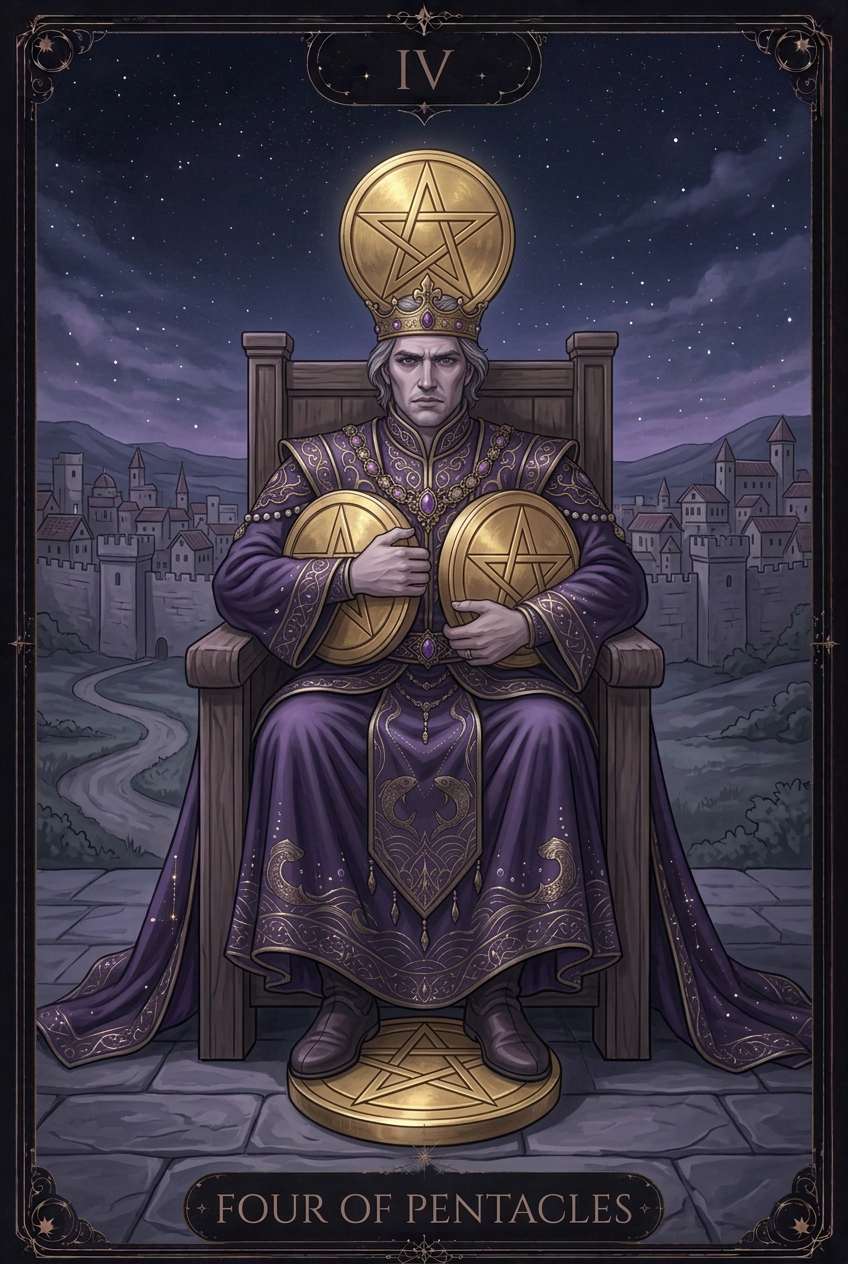 ไพ่ FOUR OF PENTACLES ไพ่ชุด Pentacles