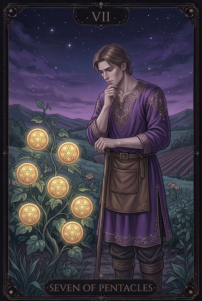 ไพ่ SEVEN OF PENTACLES ไพ่ชุด Pentacles