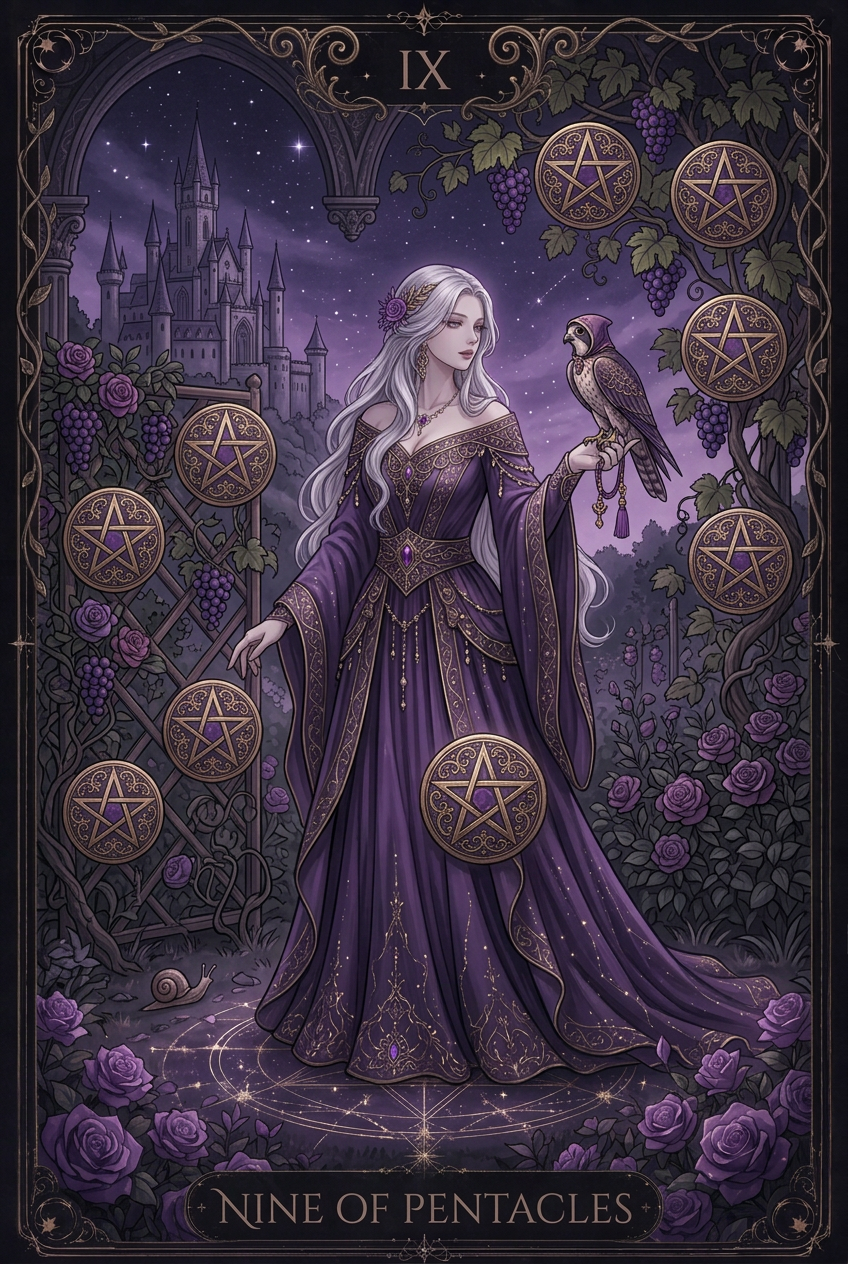 ไพ่ NINE OF PENTACLES ไพ่ชุด Pentacles