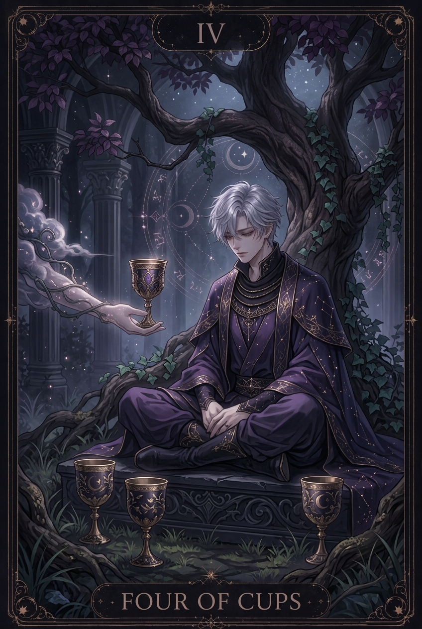 ไพ่ FOUR OF CUPS ไพ่ชุด Cups